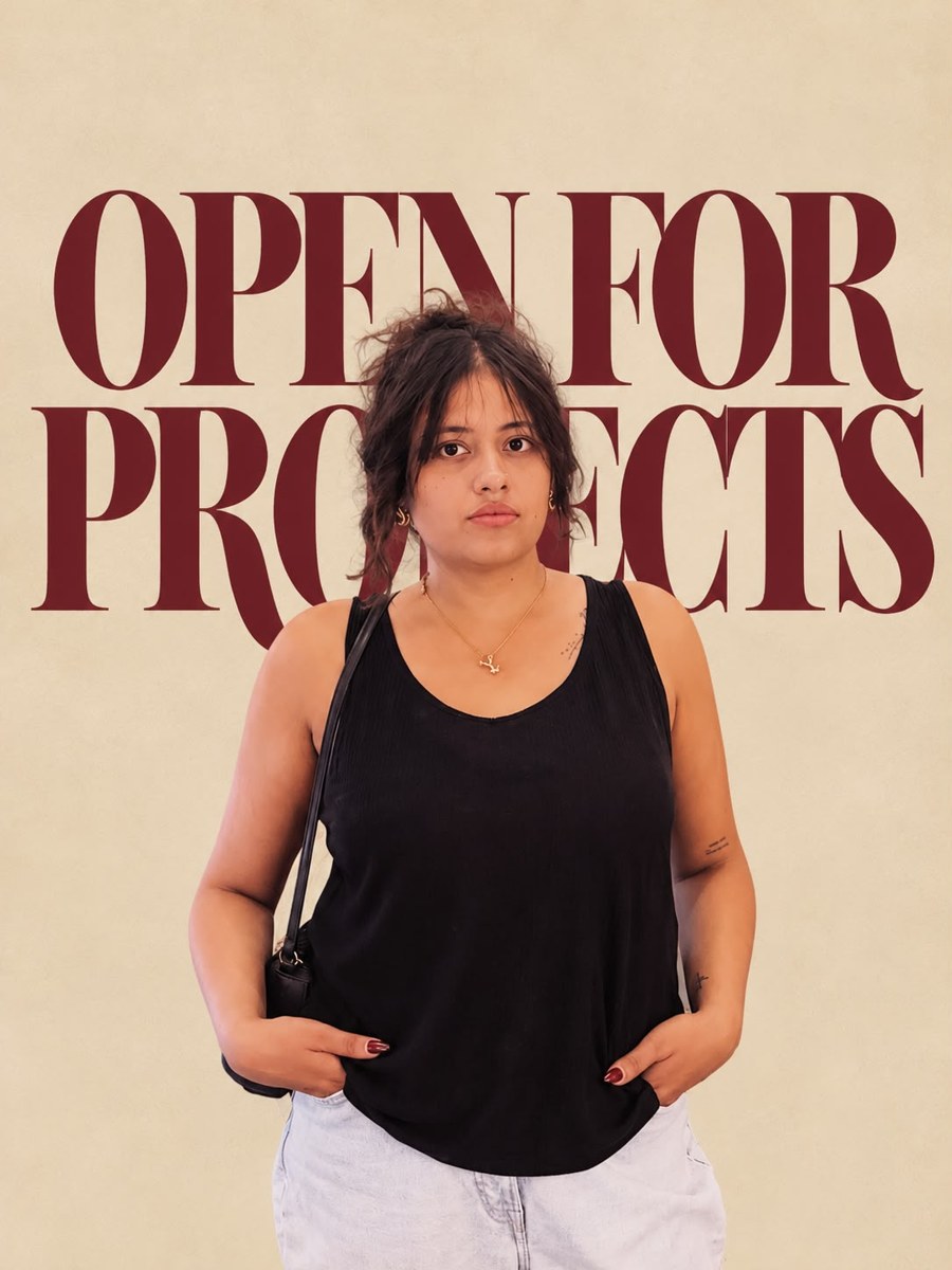 Yukti Pradhan in a black top, with the words Open for Projects behind her
